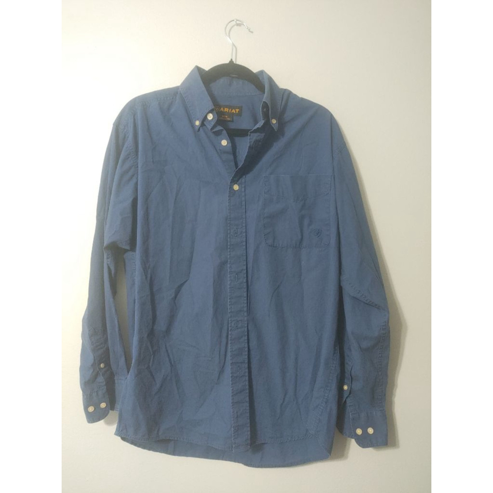 Men's Ariat Deep Blue Casual Button Down Long Sleeved Shirt Size M